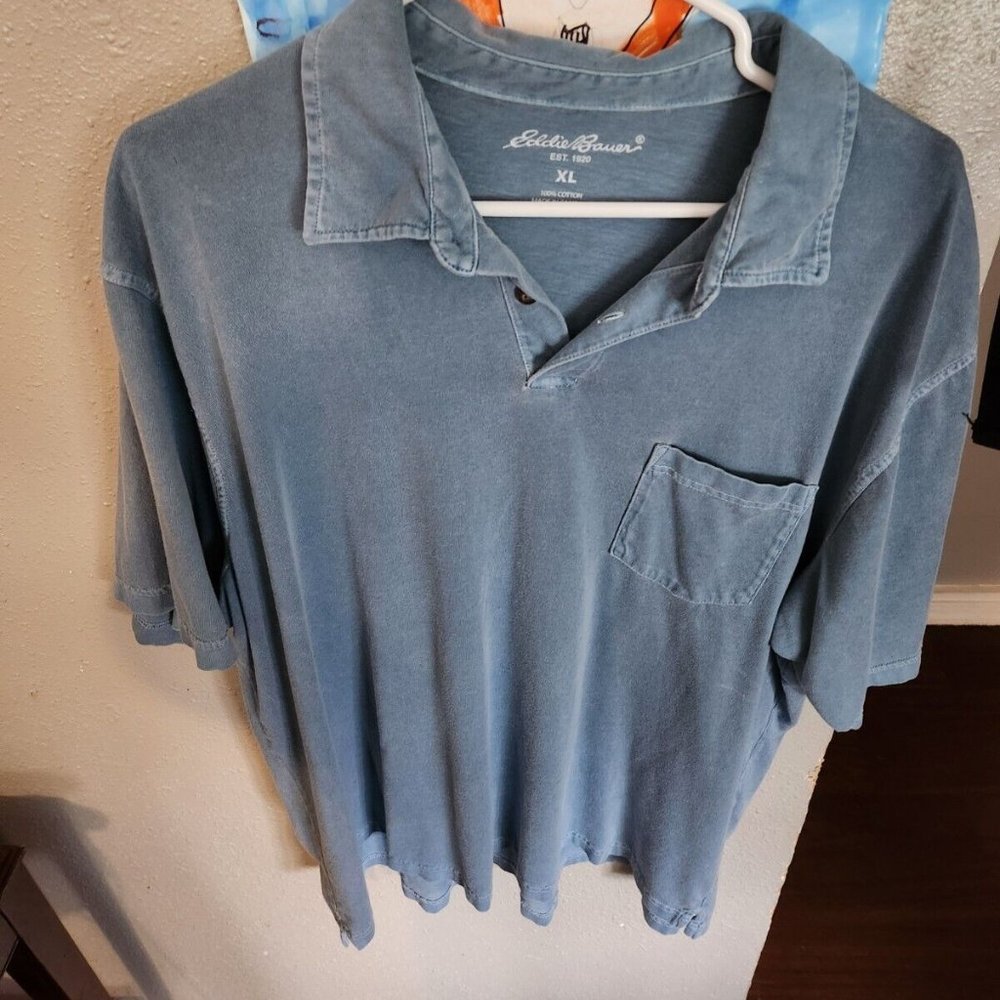 Eddie Bauer Blue Polo Shirt Mens XL Short Sleeve Collared Cotton